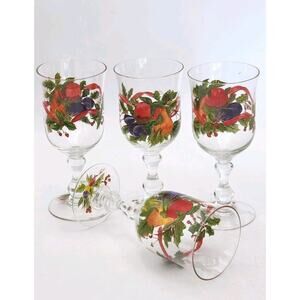 4 Pc Set Autumn Harvest Crystal Water/Wine Goblets Hand Painted Glasses 7 5/8"